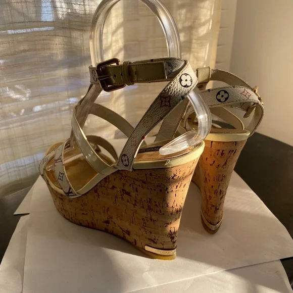 Louis Vuitton cork platform wedges multi-color Murakami leather  heels 38.5 - Picture 3 of 9